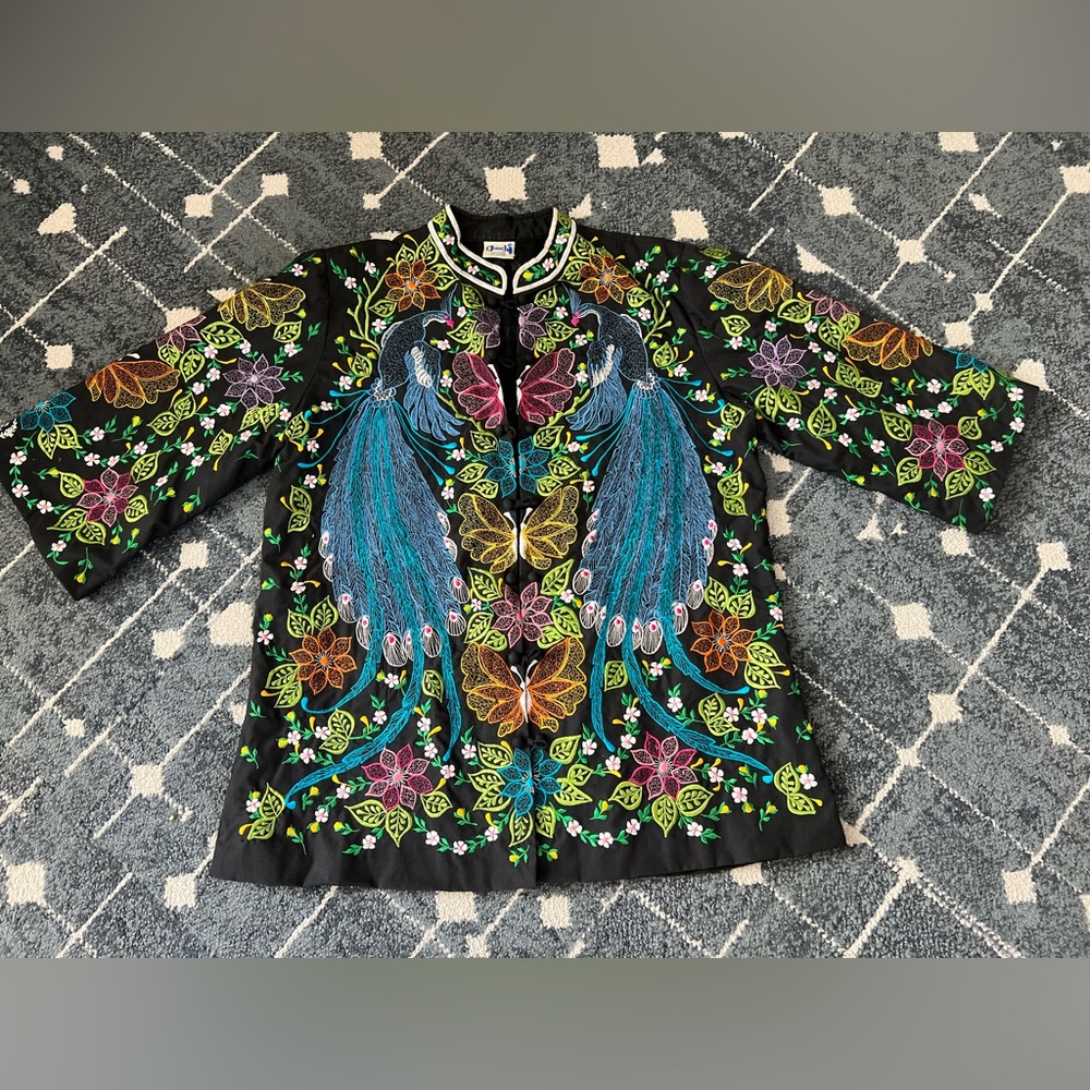 🦚Unique Embroidered Jacket - Peacocks & Butterflies!🦋